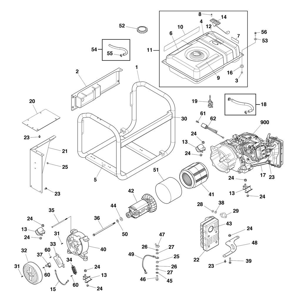 Main Unit Diagram and Parts List for 030746-00  Briggs and Stratton Generator